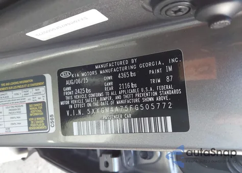 2015 Kia Optima Lx z USA, uszkodzony, nr VIN 5XXGM4A75FG505772